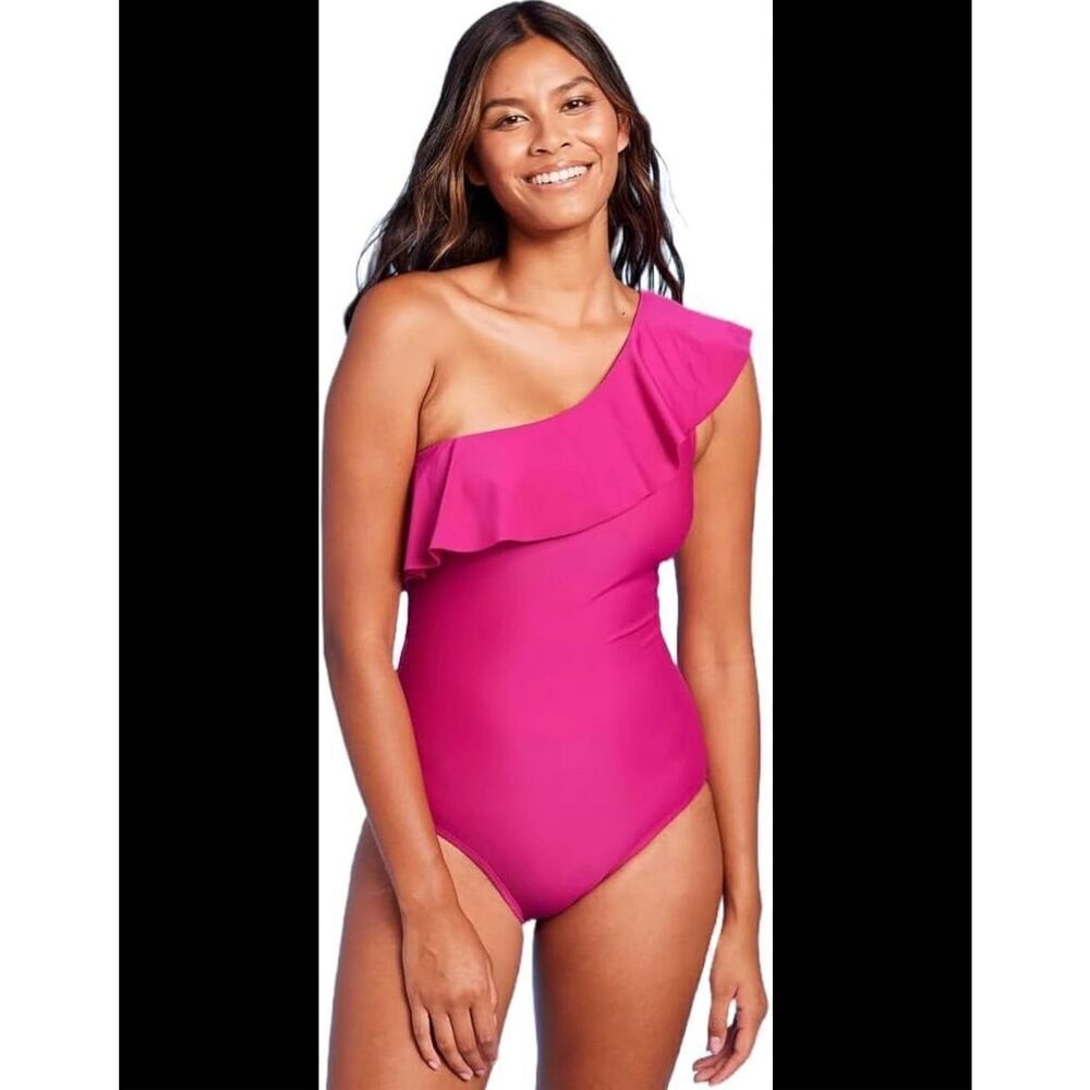 🌸 Kona Sol Pink One Shoulder Ruffle One Piece Swimsuit With Padding Size Large